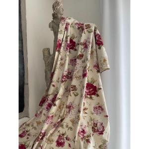 Pair Of Curtains With Large Antique Rose Decor 313 Cm X 135 Cm