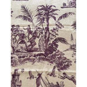 Fragment Of Printed Linen Fabric With Paul And Virginie Theme From The Publisher Braquenié 