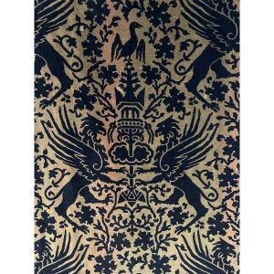 Antique Velvet Fabric With Heraldic Eagle Decor. Art Deco Period