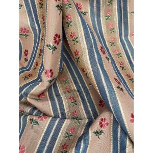 Footage Of Silk Jacquard Fabric With Stripes And Floral Decoration