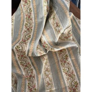 Footage Of Jacquard Silk Fabric Antique 19th Century Blue Gray And Floral Decor