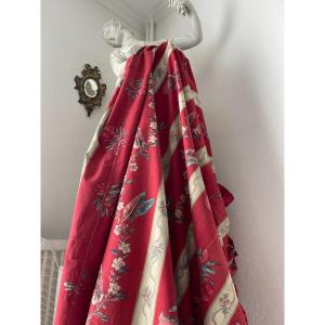 Pomegranate Flowers And Pomegranate For This Yardage Old Fabric Red Background 19th Century 