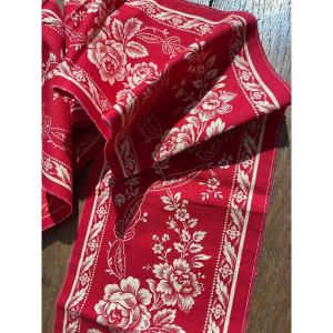 Large Red Border With White Floral Decor For Cushions, Curtains, Drapes Etc