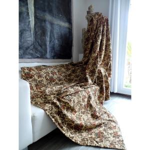 Pair Of Antique Curtains With Floral Decor From The 19th Century