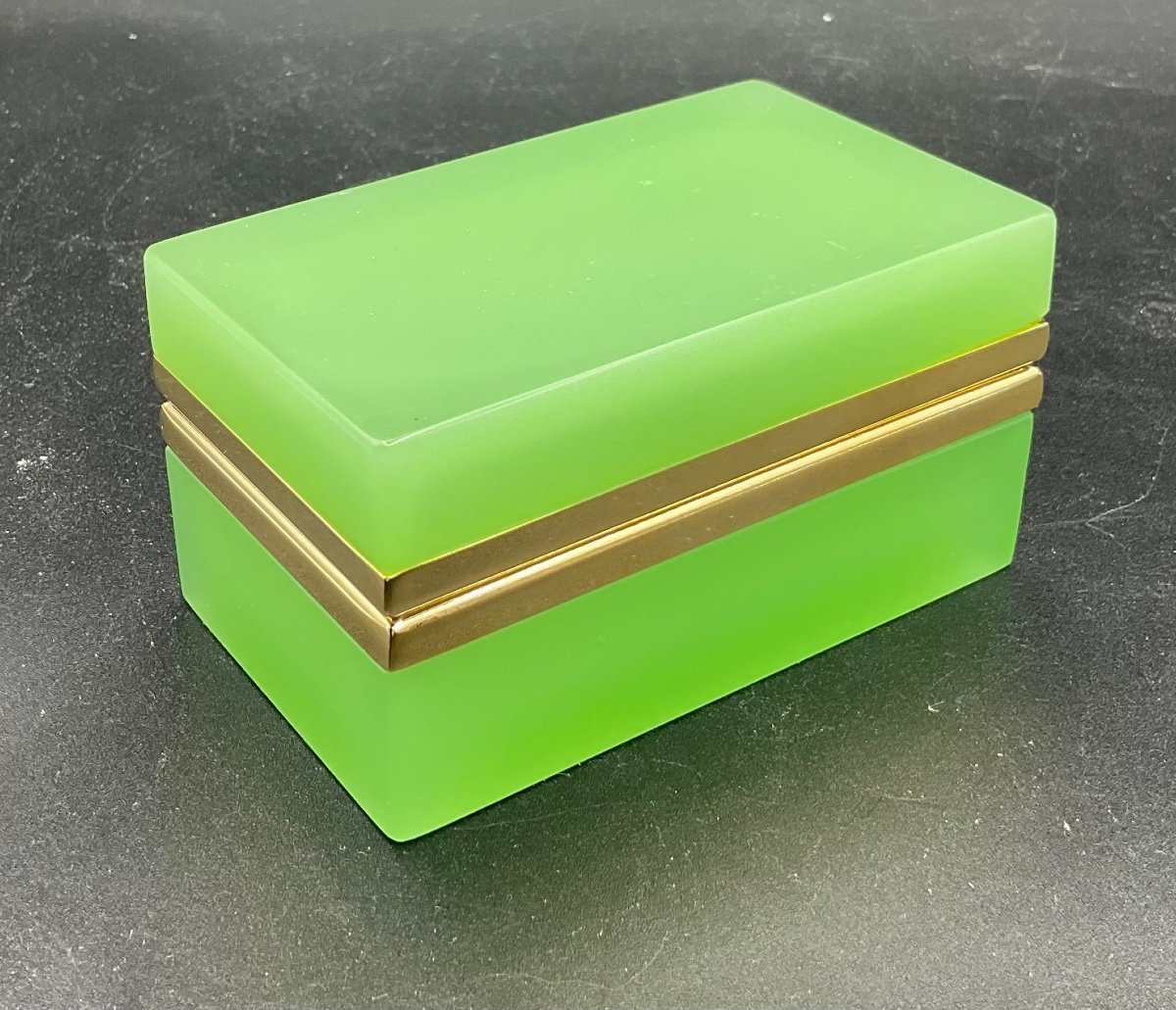 Wonderful Lime Green French Opaline Glass Box 