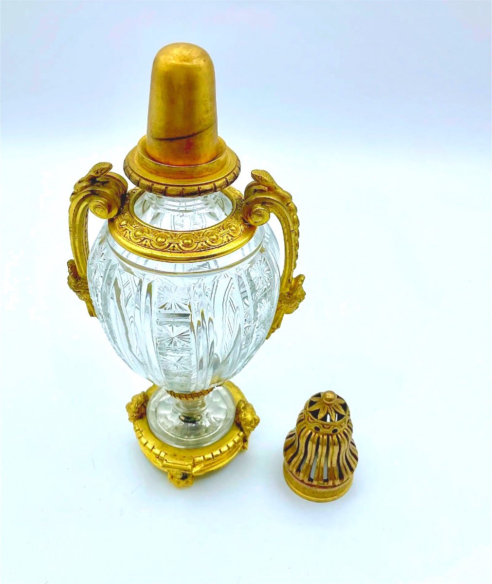 Rare ! Flacon De Parfum Signé Baccarat Museum Avec Double Anse En Bronze-photo-5