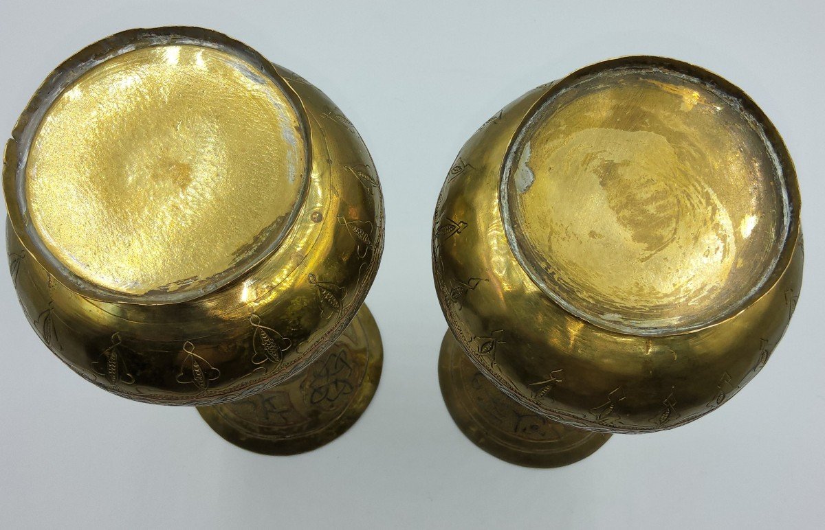 Pair Of Islamic Copper Dilver Inland Vases With Arabic Scri,syria,islamic Market-photo-4