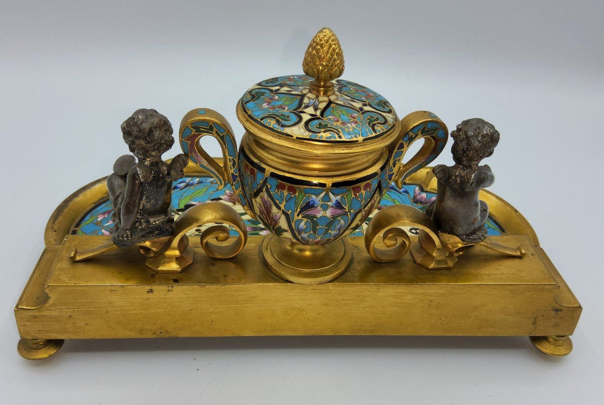 Wonderful Antique French Btonze Enamelled Inkstand Ferdinand Barbedienne -photo-4