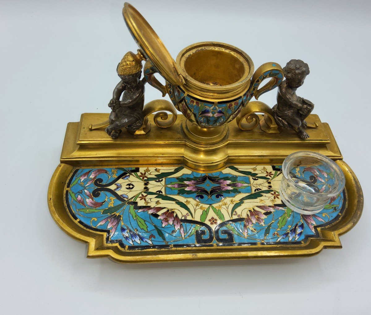 Wonderful Antique French Btonze Enamelled Inkstand Ferdinand Barbedienne -photo-6