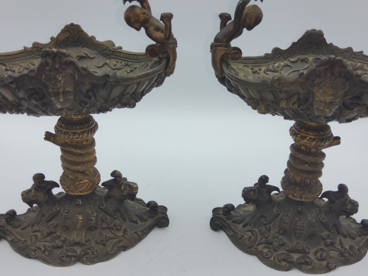 Pair Of Antique French Btonze Tazza By Henri Picard,marked-photo-1