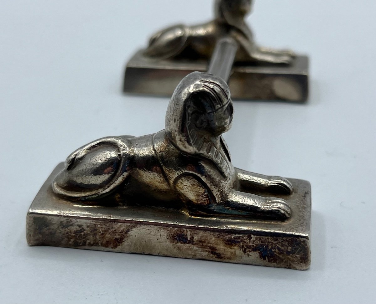 Antique English Silver Plated Knife Rests In A Form Of Sphinx-photo-2