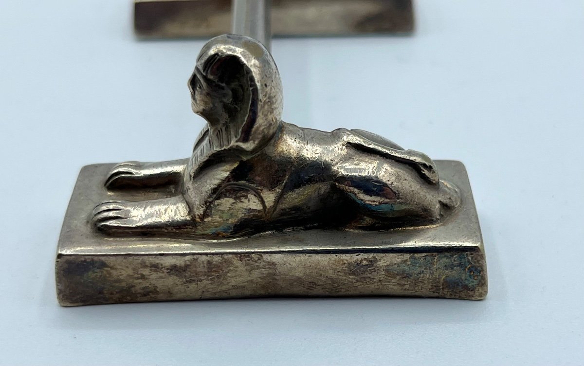 Antique English Silver Plated Knife Rests In A Form Of Sphinx-photo-4