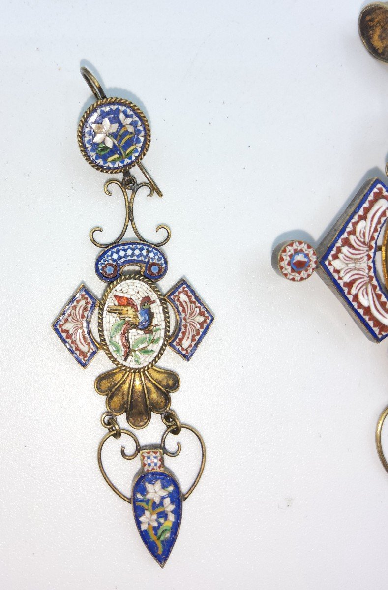 Wonderful Antique Micromosaic Set Of Pendant With Earrings -photo-1