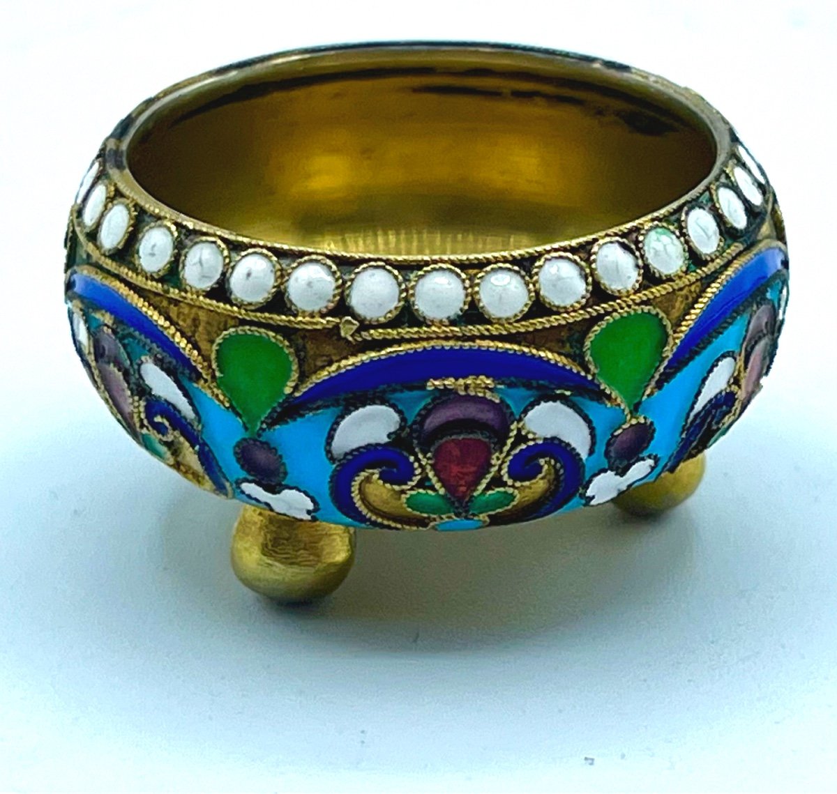 Salière En émail Cloisonné Argent Russe #2-photo-2