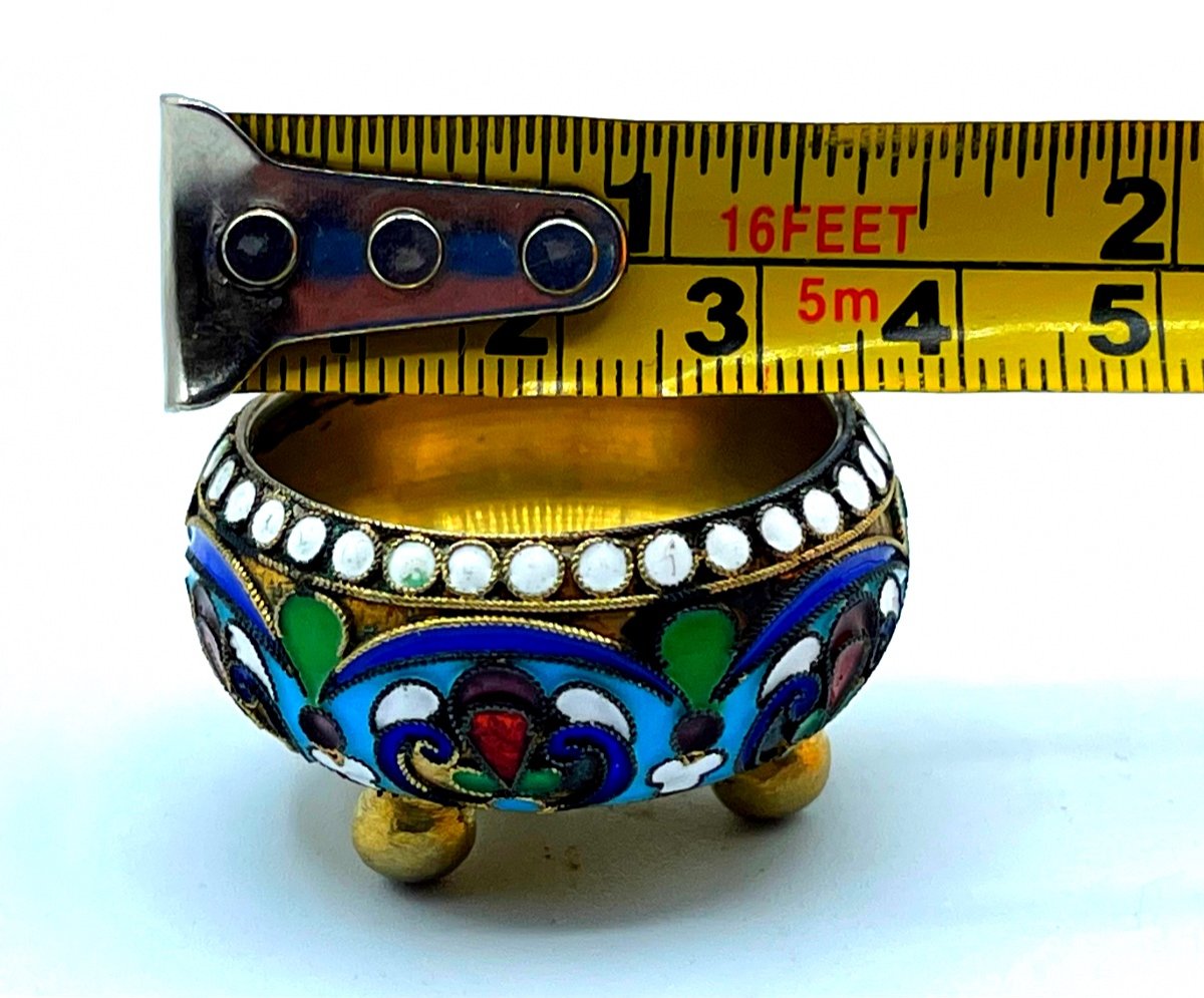 Salière En émail Cloisonné Argent Russe #2-photo-3