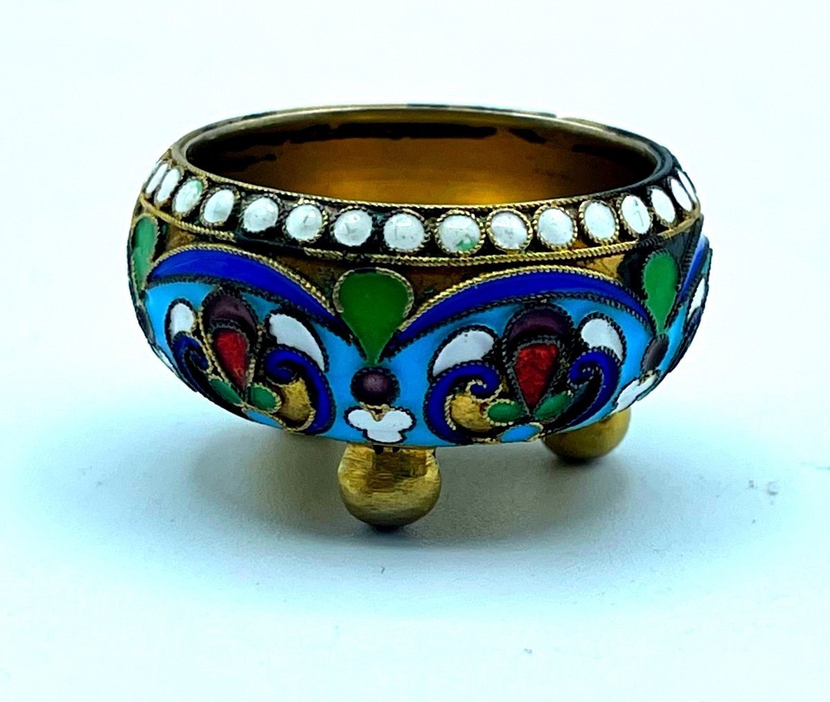 Salière En émail Cloisonné Argent Russe #2