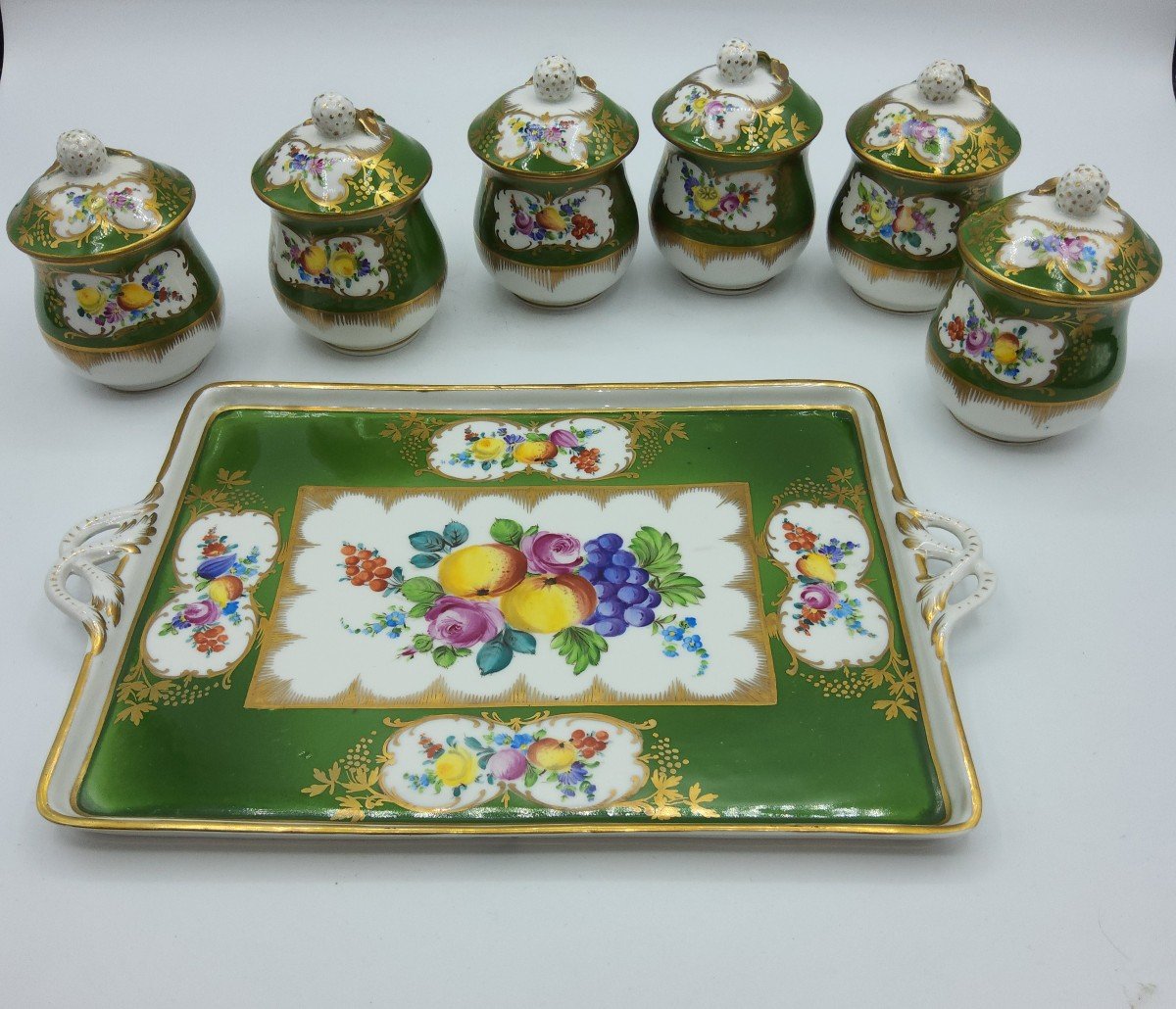 Very Rare XIX Century Dresden Porcelain Chocolate Cup Set Of6 With A Tray