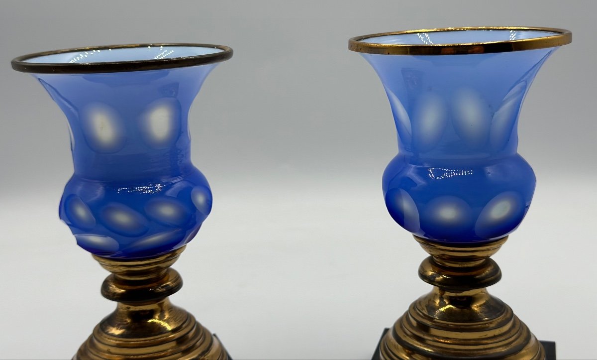 Paire De Vases Français En Verre Opalin Et Monture En Bronze,barfatan Verre -photo-2