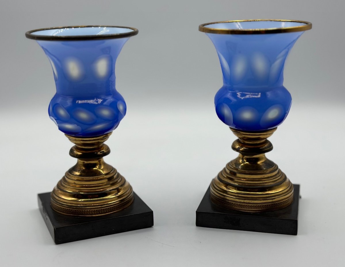 Paire De Vases Français En Verre Opalin Et Monture En Bronze,barfatan Verre 