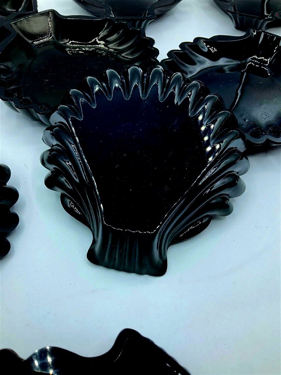 Plats En Forme De Coquille En Verre De Murano, Lot De 12 En Noir Foncé-photo-3