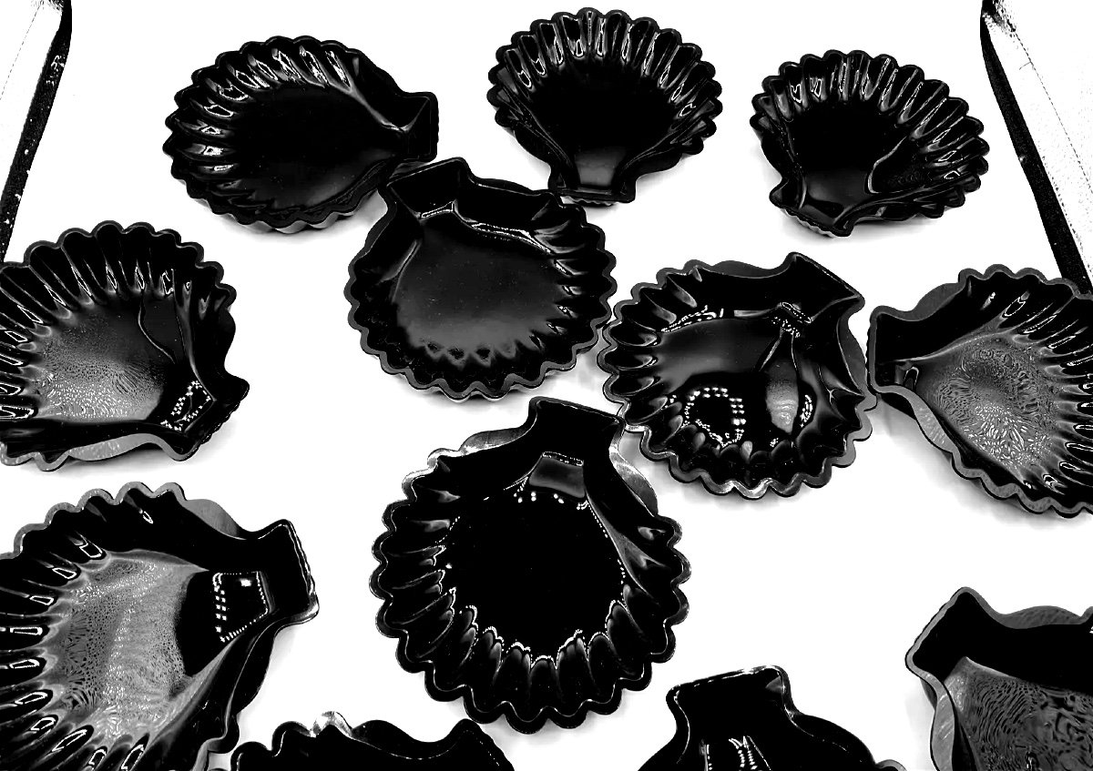 Plats En Forme De Coquille En Verre De Murano, Lot De 12 En Noir Foncé-photo-4