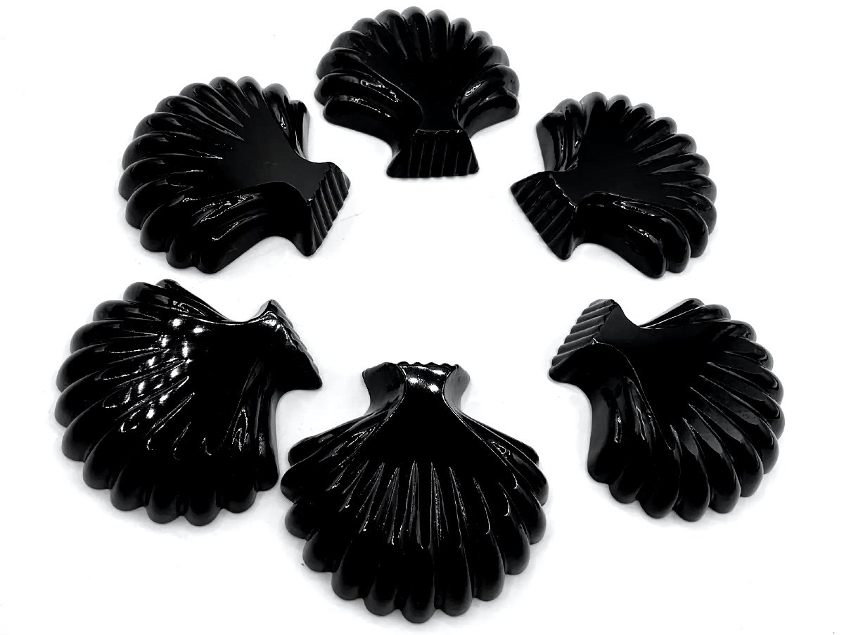 Plats En Forme De Coquille En Verre De Murano, Lot De 6 en Noir Foncé-photo-2