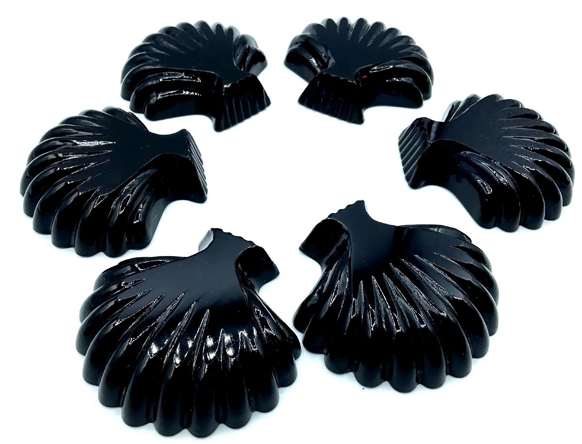 Plats En Forme De Coquille En Verre De Murano, Lot De 6 en Noir Foncé-photo-1