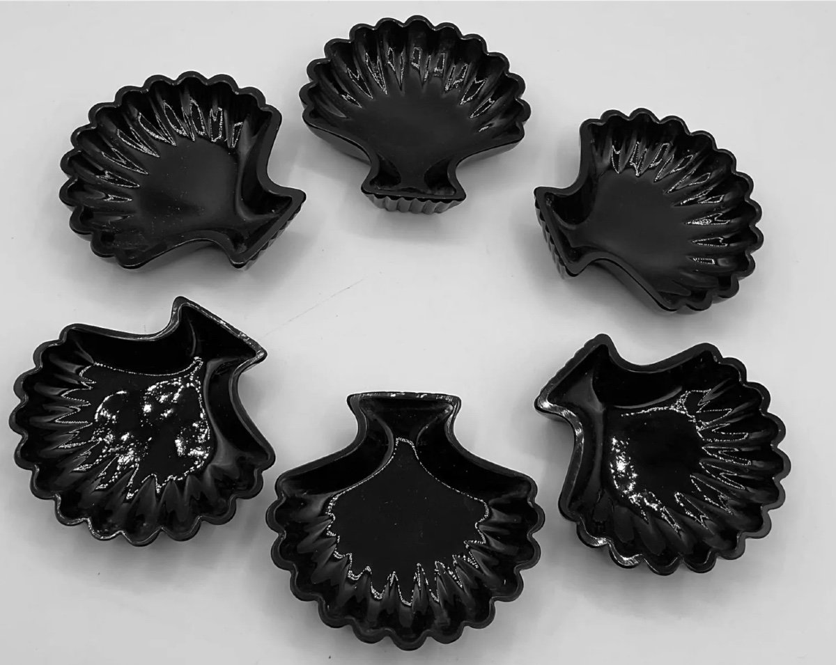 Plats En Forme De Coquille En Verre De Murano, Lot De 6 en Noir Foncé