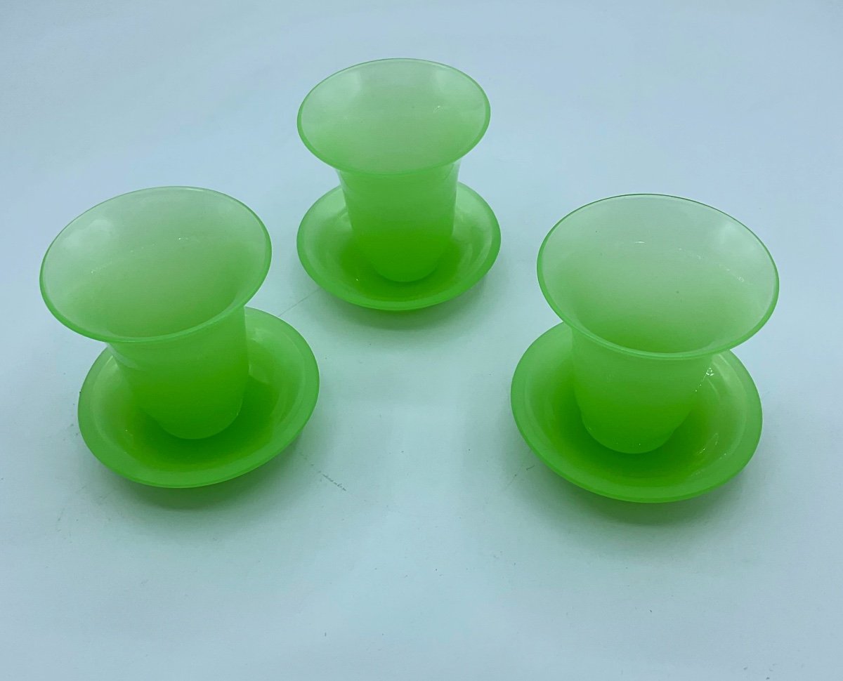 Beautiful Trio Of Murano Glass Opaline Set In Light Green-photo-2