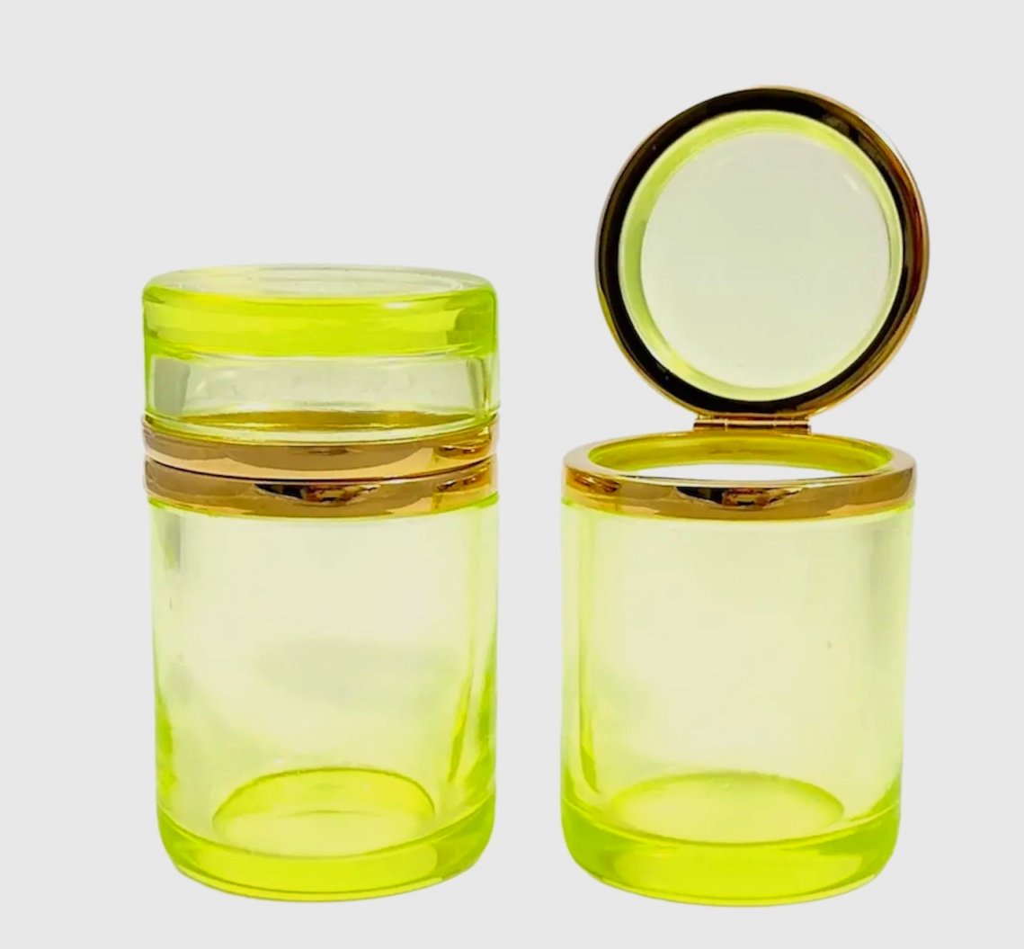 Antique Bohemian Uranium Glass Boxes,pair