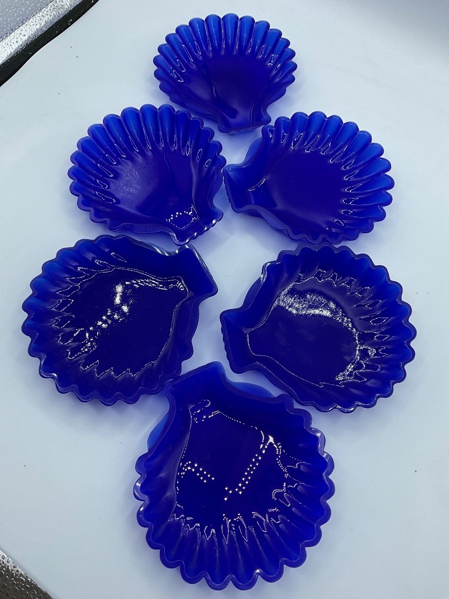 Wonderful Set Of Lapis Lazuli Opaline Murano Glass Shell Dish -photo-3