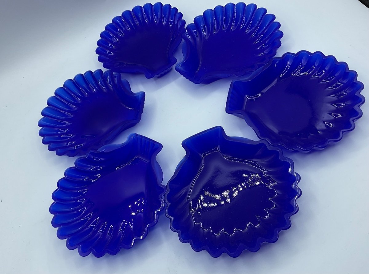 Wonderful Set Of Lapis Lazuli Opaline Murano Glass Shell Dish -photo-4