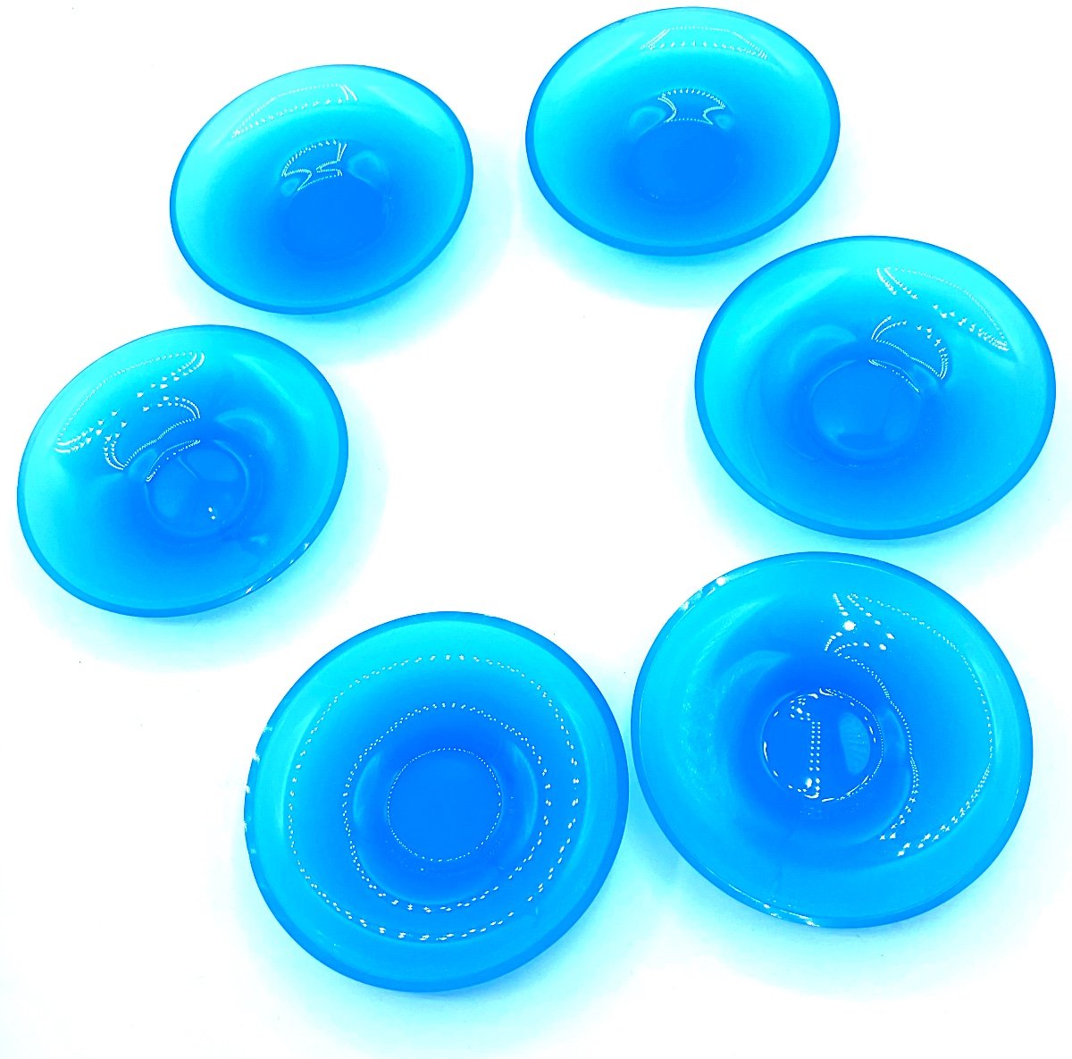 Ensemble De 6 Assiettes En Verre Opaline Murano Bleu Turquoise