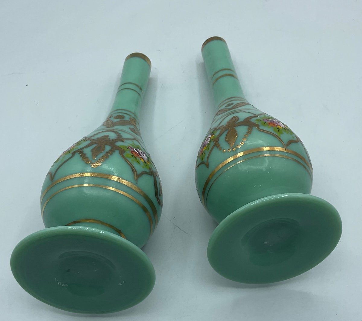 Pair Of Antique Opaline Glass Bottles,rose Water Sprinkler For Ottoman Market-photo-3