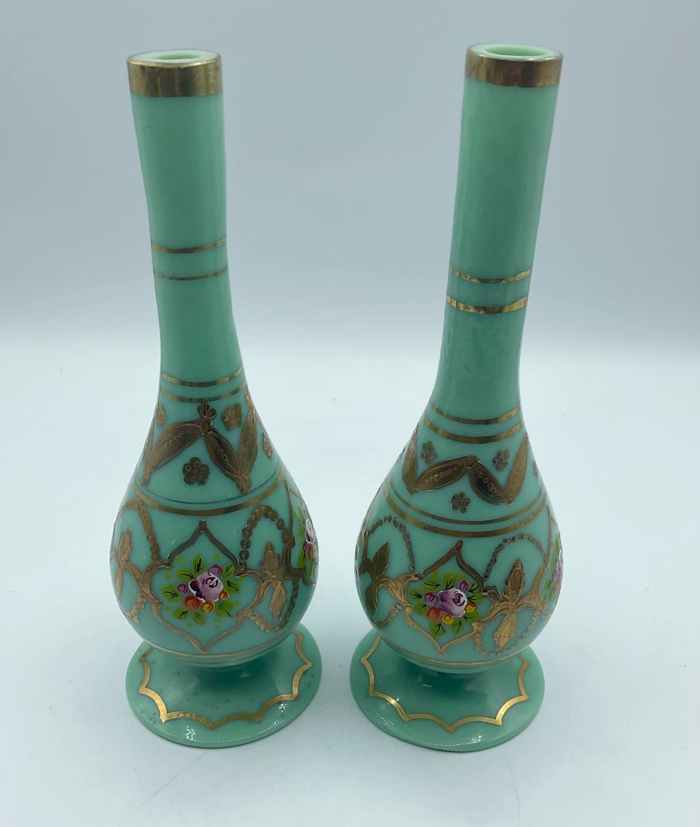 Pair Of Antique Opaline Glass Bottles,rose Water Sprinkler For Ottoman Market