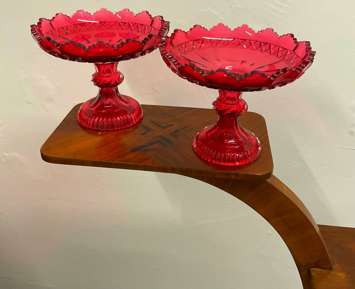 Pair Of French Red Crystal Glass Taxza,19century,napoleon III-photo-3