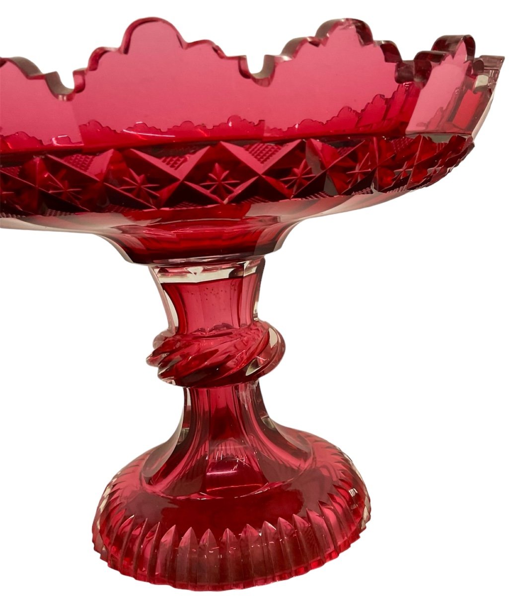 Paire De Tazza En Verre Cristal Rouge,couleur Sang De Pigeon,xixème Siècle-photo-1