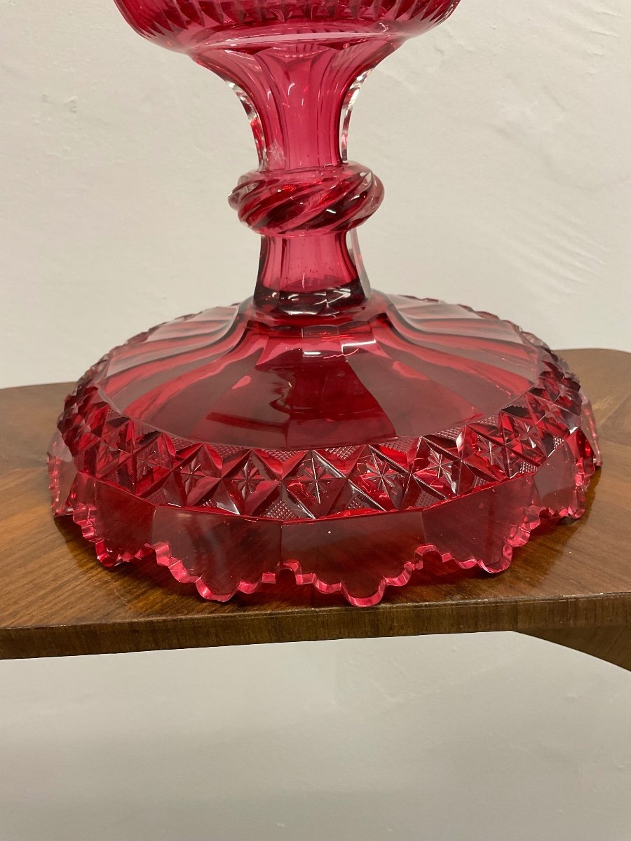 Paire De Tazza En Verre Cristal Rouge,couleur Sang De Pigeon,xixème Siècle-photo-4