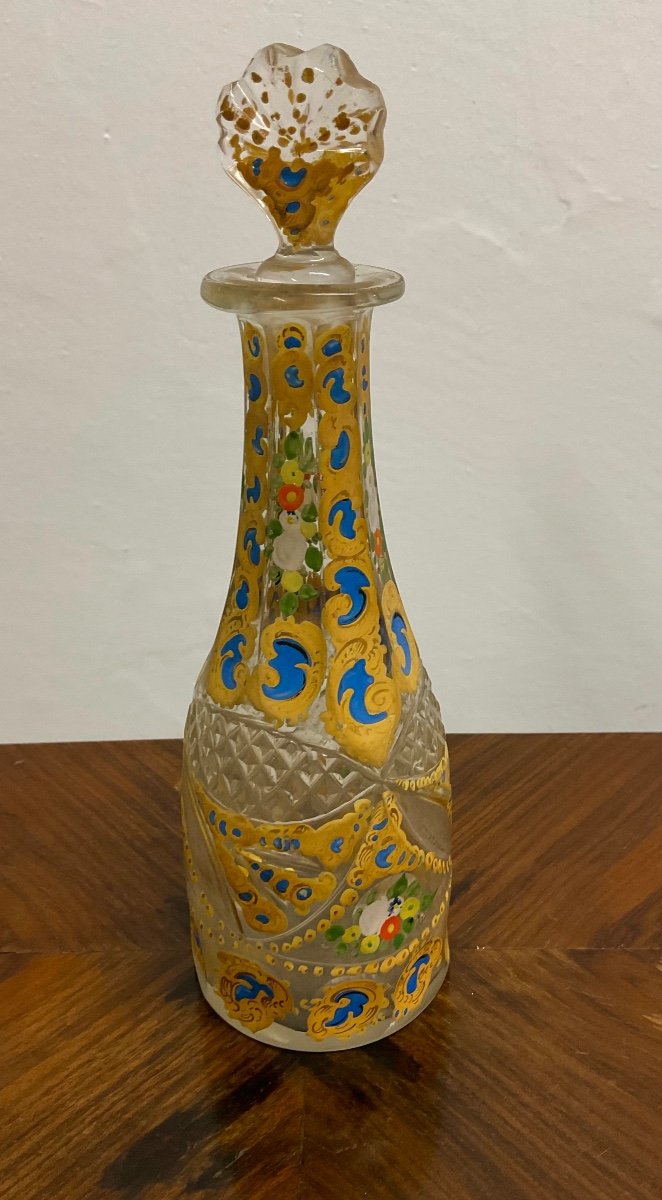 Bouteille Antique En Verre De Bohême Avec émail Pour Le Marché Ottoman,XIX siècle -photo-2