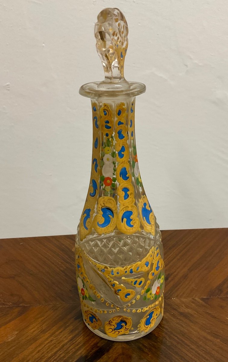 Bouteille Antique En Verre De Bohême Avec émail Pour Le Marché Ottoman,XIX siècle -photo-3