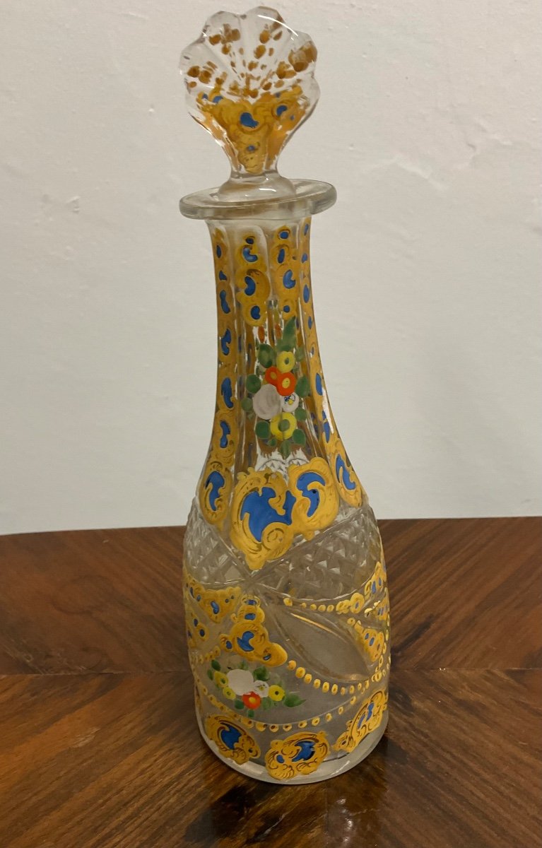 Bouteille Antique En Verre De Bohême Avec émail Pour Le Marché Ottoman,XIX siècle -photo-4