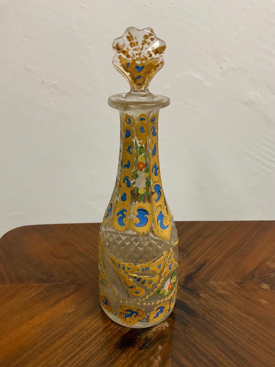 Bouteille Antique En Verre De Bohême Avec émail Pour Le Marché Ottoman,XIX siècle -photo-1