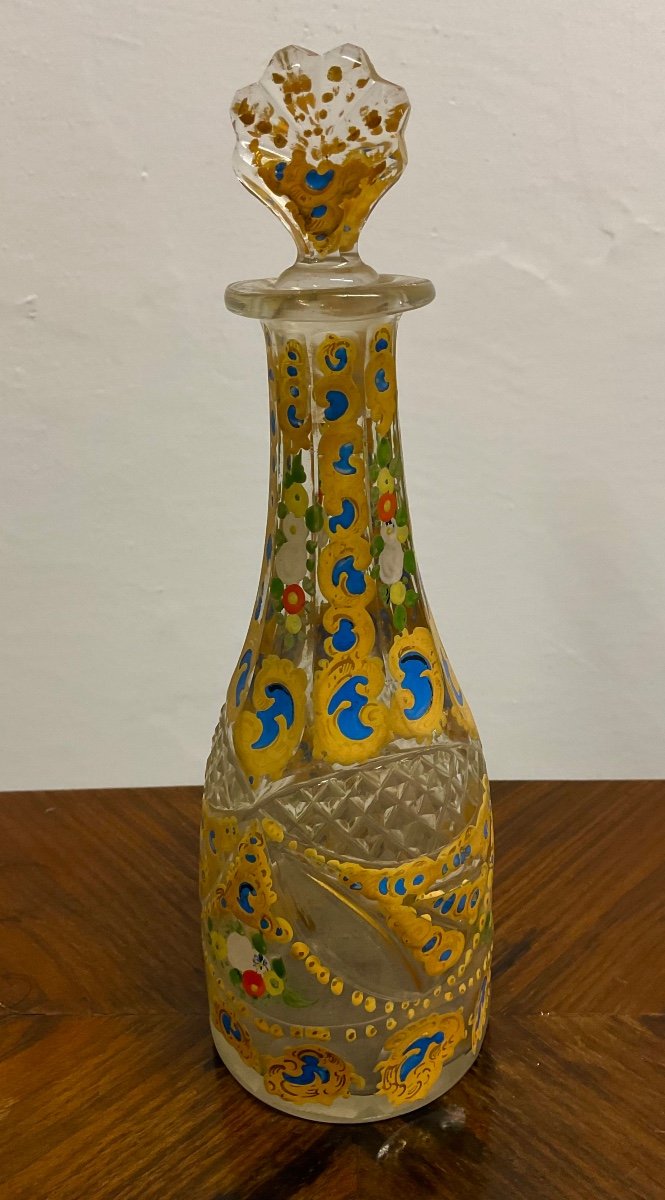 Bouteille Antique En Verre De Bohême Avec émail Pour Le Marché Ottoman,XIX siècle 