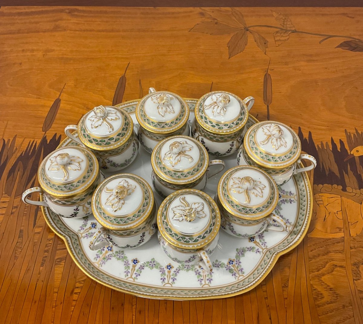 Service De Tasses à Chocolat En Porcelaine De Paris Avec 9 Couvercles Et Un Plateau-photo-3