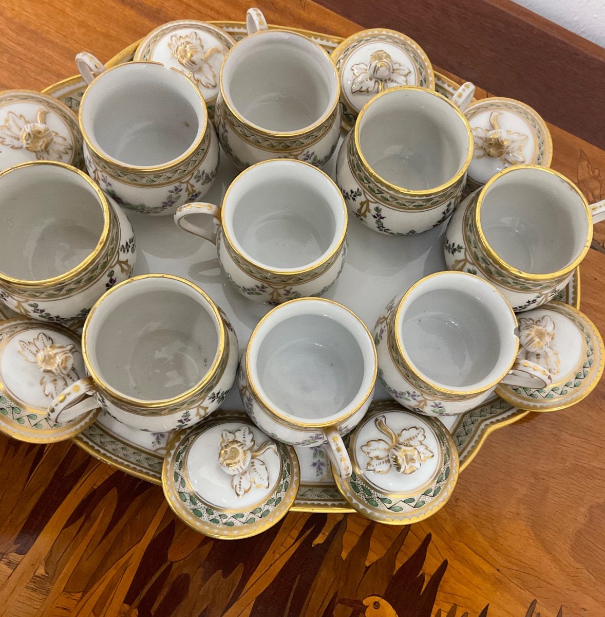 Service De Tasses à Chocolat En Porcelaine De Paris Avec 9 Couvercles Et Un Plateau-photo-4