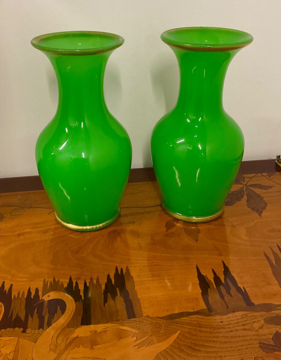 Pair Of Antique French Opaline Glass Vases-photo-2