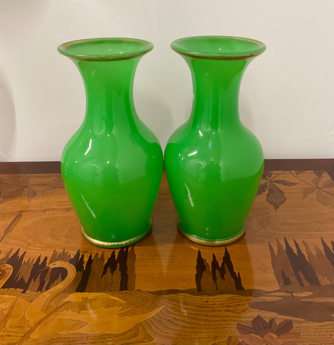 Pair Of Antique French Opaline Glass Vases-photo-1