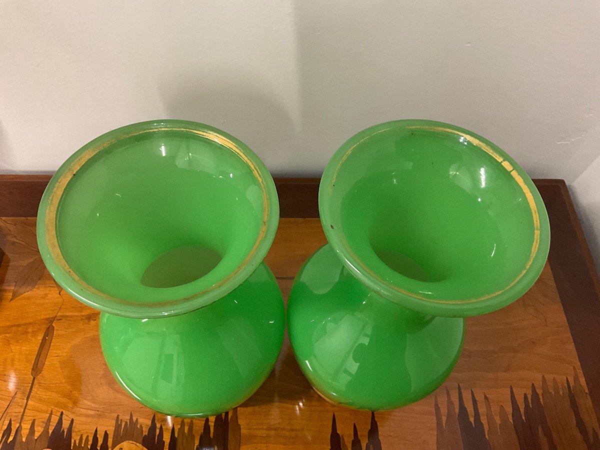 Pair Of Antique French Opaline Glass Vases-photo-3