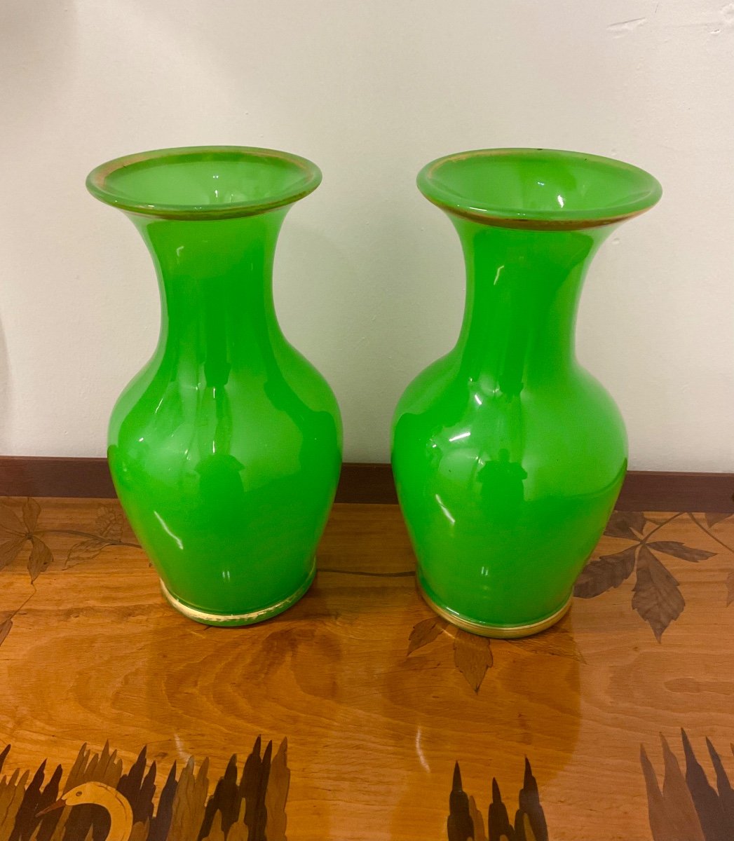 Pair Of Antique French Opaline Glass Vases