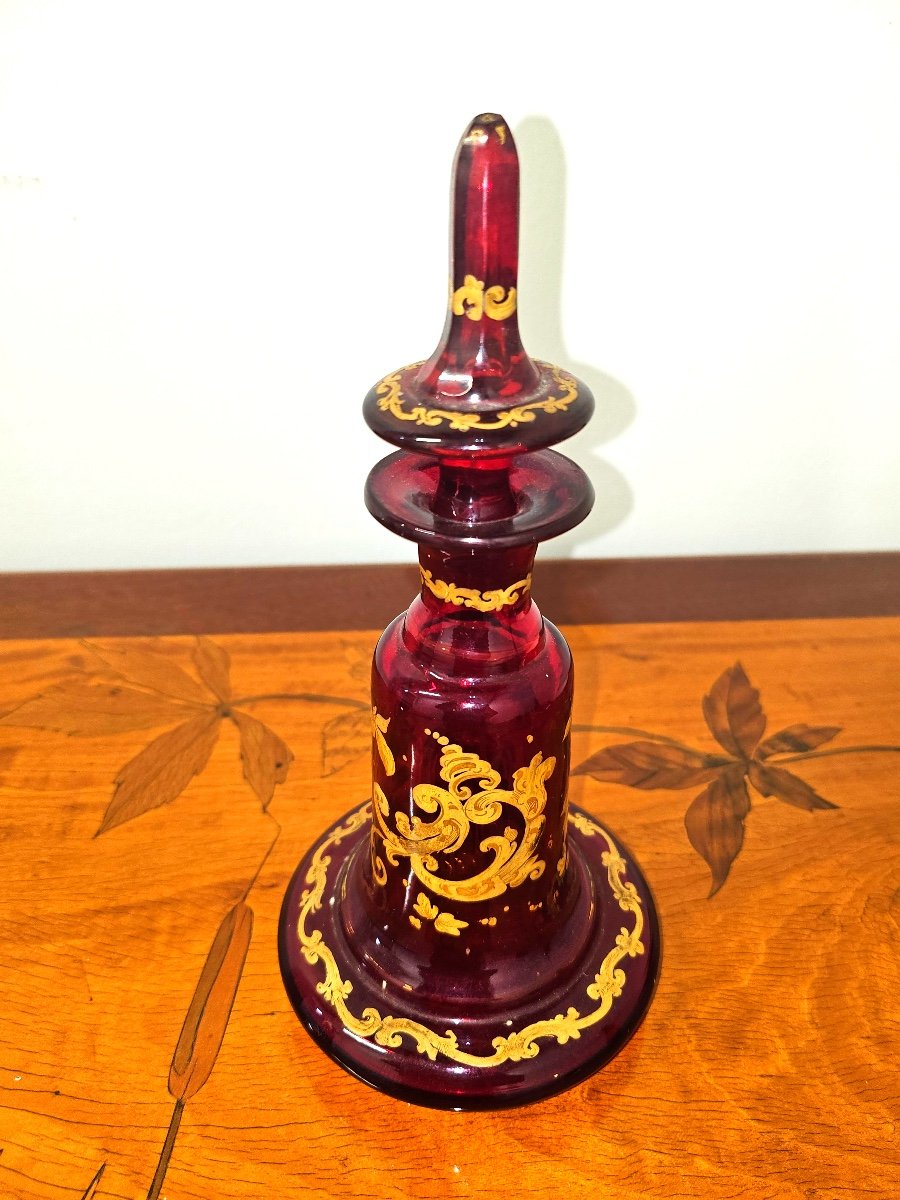 Antique Bohemian Glass Perfume Bottles In Ruby, Price For 2-photo-2